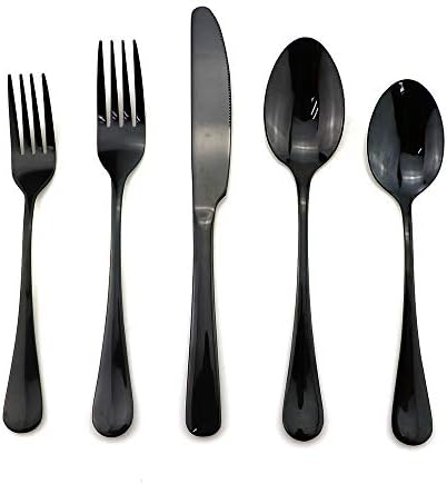 JASHII Black Silverware Set, 40-Piece Stainless Steel Heavyweight Flatware Set, Kitchen Utensil Set Service for 8, Colorful Mirror Polishing Tableware Cutlery Set Knifes Forks Spoons, Dishwasher Safe by JASHII