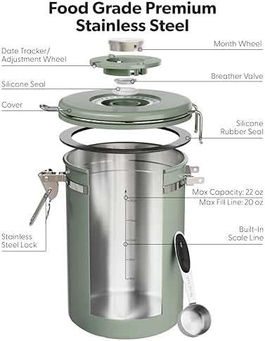 Veken Coffee Canister with Window, Airtight Stainless Steel Container, 22OZ - Image 7