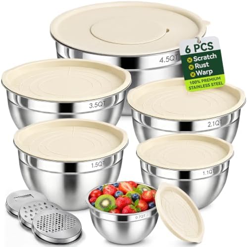 Stainless Steel Mixing Bowls: 6 Nesting Bowls with Lids & 3 Graters by Unknown