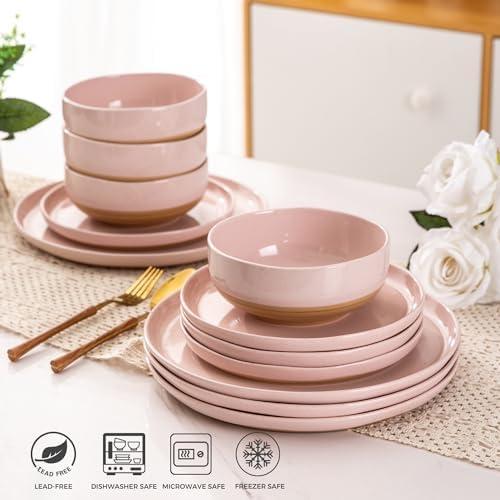 AmorArc Dinnerware Sets for 4, 12 Pieces Ceramic Plates and Bowls Set - Image 5