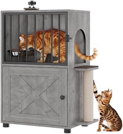Dog Proof Cat Feeding Station, Dog Proof Cat Feeder, Cat Food Table, Gray by VKTO