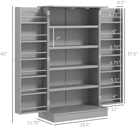 HOMCOM 41" Kitchen Pantry Storage Cabinet 12 Door Shelves Gray - Image 3
