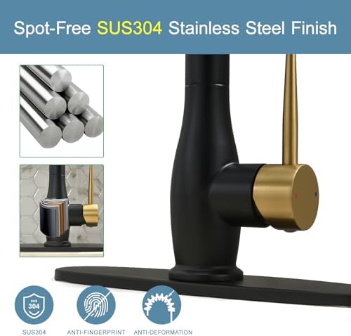 GIMILI Black Gold Kitchen Faucet with LED Light and Pull Down Sprayer - Image 6