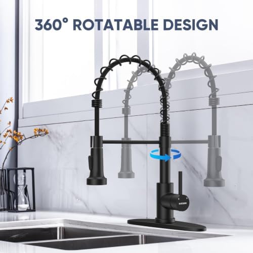 WEWE Matte Black Kitchen Faucet with Pull Down Sprayer, Commercial Stainless Steel Spring Single Handle Single Hole Sink Faucet for Farmhouse, RV, Laundry and Utility Room - Image 5