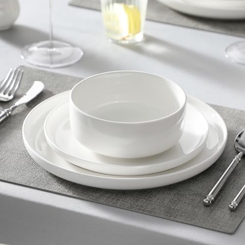 MALACASA 18 Pcs Porcelain Plates and Bowls Sets,Dinnerware Set for 6,White - Image 3