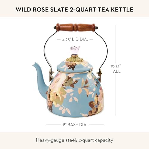 MACKENZIE-CHILDS Tea Kettle, 2 Quarts, Wild Rose Slate - Image 4