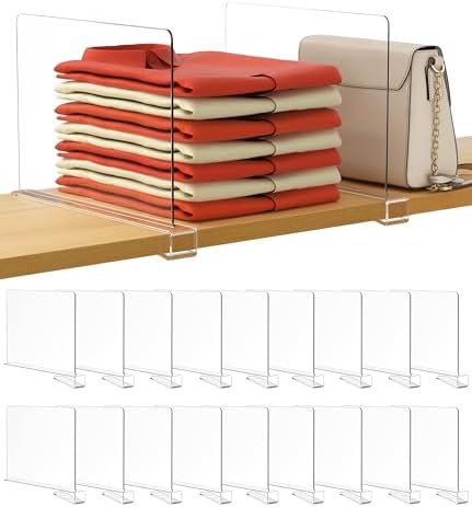 HBlife 18 Pack Clear Shelf Dividers, Vertical Purse Organizer for Closet Perfect for Sweater, Shirts, Handbags in Bedroom and Kitchen, Adjustable Acrylic Bookshelf for Organization by HBlife