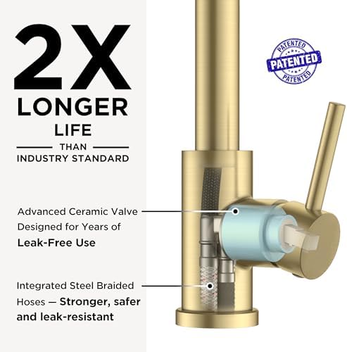 FORIOUS Kitchen Faucet, 2-Mode Pull Down Sprayer, Classic Brushed Gold - Image 6