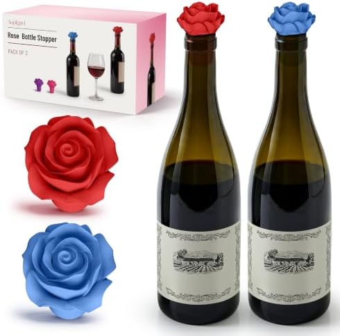 2‑Pack Silicone Wine Stoppers, Rose Shaped Bottle Stoppers by Aopigavi
