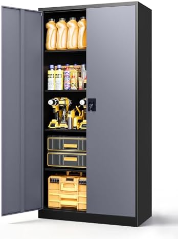 Metal Garage Storage Cabinet,71" H Tall Tool Cabinet with 2 Doors and 5 Adjustbale Shelves,Lockable Tool Cabinet for Garage,Basement,Home Office by LISSIMO