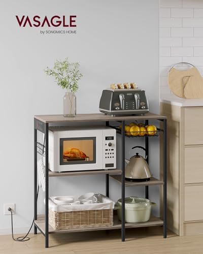 VASAGLE Kitchen Baker’s Rack, Steel Frame, Wire Basket, 6 Hooks - Image 2
