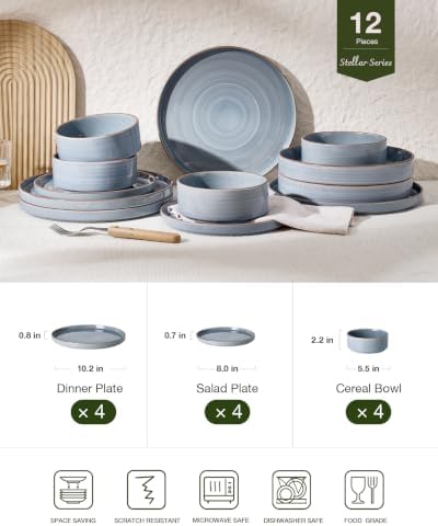 Famiware Stellar 12-Piece Stoneware Dinnerware Set, Blue Gray - Image 2