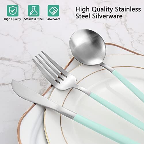VANVRO Matte Green Silver Silverware Set, 20-Piece Stainless Steel Flatware Set, Satin Finish tableware Cutlery Set, Service for 4, Home and Restaurant, Dishwasher Safe - Image 4