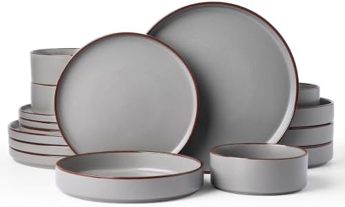 Famiware Nebula Ridge 16-Piece Dinnerware Set with Pasta Bowls, Dark Gray by Famiware