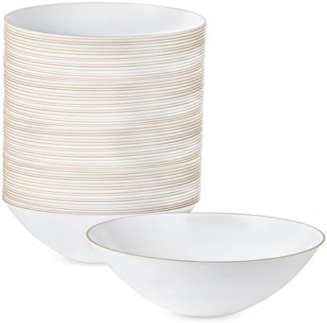 White Plastic Party Soup bowls With Gold Rim [16 OZ 40 Count] by PLASTICPRO