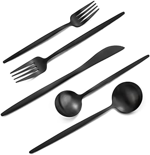 Matte Black Silverware Set, VANVRO 60-Piece Stainless Steel Flatware Set, Black Silverware Set for 12, Satin Finish tableware Cutlery Set,Home and Restaurant, Dishwasher Safe by VANVRO