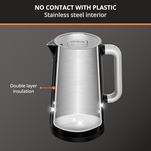 KRUPS Smart Temp Electric Kettle: 1.7L Capacity, 5 Precise Temperature Settings, Digital Display, Cool-Touch Exterior, Cordless Design for Tea and Coffee Lovers - Image 6