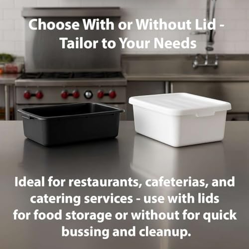3-Pack 20" x 15" x 5" Commercial Bus Tub/Bus Box - 6.5 Gallons with Lid - Stackable Dish Storage Boxes for Home Kitchen, Pantry, or Garage Organization – Heavy-Duty and Freezer-Safe - White - Image 6