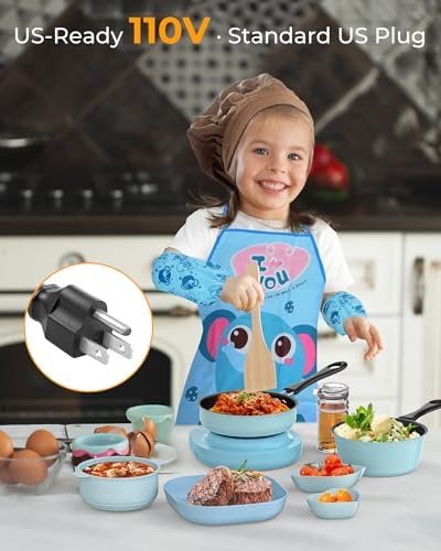 Gotoofun Kids Cooking Sets Real, Kid Safe Montessori Mini Tools Includes Stove Burner, Knife ect for Aged 8-12 Boys Girls Food Making, Easy for Beginners, Education Toys-Blue - Image 2