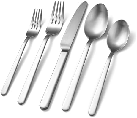 Matte Silver 30-Piece Forged Flatware Set for 4, 18/10 Stainless Steel by KINGSTONE