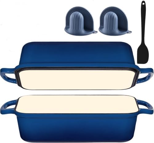 11x5 Inch Blue Cast Iron Loaf Pan with Lid,Large 5.8 Qt Dutch Oven Bread Sourdough Loaf Pan for Sourdough，Even Heat Distribution Dutch Oven Bread Pan for Homemade Bread, Meatloaf by Unknown