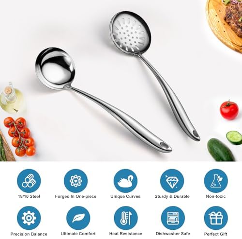 304 Wok Spoon Stainless Steel for 304 Stainless Steel Serving Utensilsr, 2 PCS Long Large Metal Cooking Utensil Tools Set with Slotted Spoon and Soup Ladle - Image 3