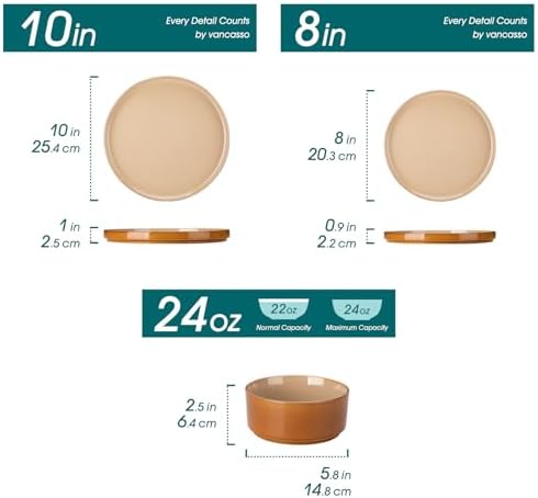 vancasso ONION Ceramic Plates and Bowls Sets, 12 Pieces Brown Dinnerware Sets for Kitchen, Reactive Glaze Dishes Set for 4, Dishwasher and Microwave Safe - Image 2