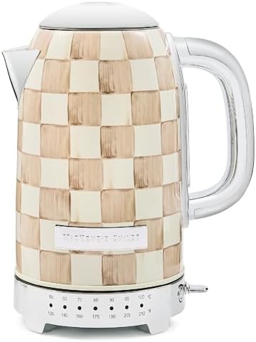 MACKENZIE-CHILDS Electric Kettle, 8 Cups, Brown-and-White Mocha Check by Unknown