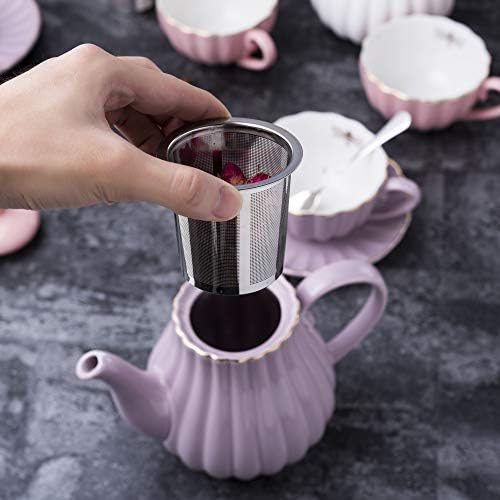 Jusalpha Porcelain Tea Set- 8 OZ Coffee/Teacup, Saucer, Cup Holder, Purple - Image 4