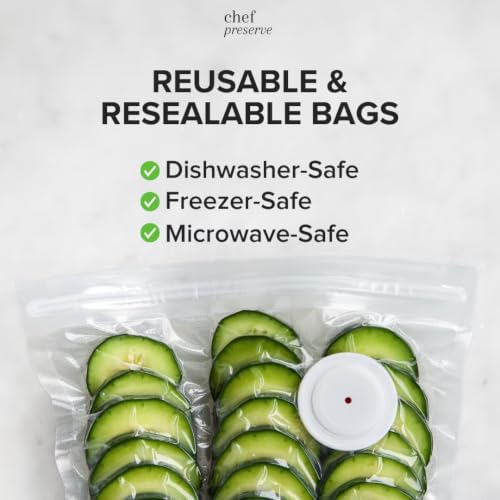 Chef Preserve Compact Vacuum Sealer for Food (Vacuum Sealer Machine + 20 Reusable Vacuum Bags) Powerful Handheld Vacuum Sealer Machine, Seal Meal Saver, Portable Food Sealer - Image 2