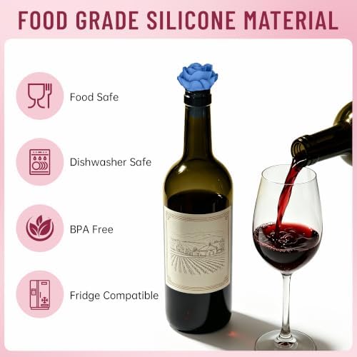 2‑Pack Silicone Wine Stoppers, Rose Shaped Bottle Stoppers - Image 2