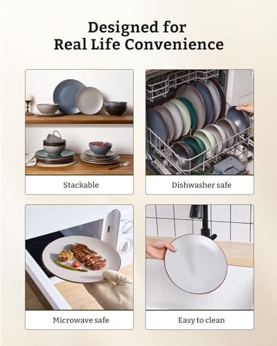 Famiware Venus Plates and Bowls Sets with Rim, Stoneware Dinnerware for 8 - Image 6