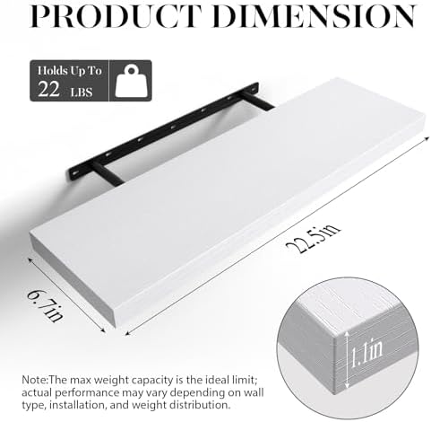 BAYKA White Floating Shelves 22.5in, Set of 3, Wall Mounted for Wall Decor - Image 3