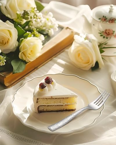 20-Piece Silverware Set, Ollex Stainless Steel Hammered Flatware Cutlery Set for 4, Mirror Polished Kitchen Utensils included Silver Knives Spoons and Forks Set Dishwasher Safe - Image 3
