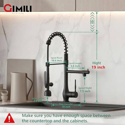 GIMILI Matte Black Kitchen Faucet with LED Light and Pull Down Sprayer - Image 2