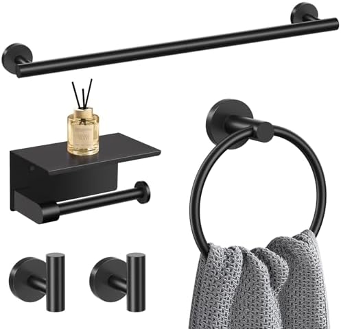 Lairuier Bathroom Hardware Set Matte Black, Towel Holder Set Wall Mounted by LairuierBathroomHardwareSet