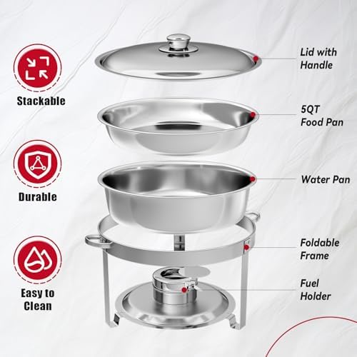 IMACONE Round Chafing Dish Buffet, 6 Pack, 5QT Chafing Dishes for Buffet - Image 4