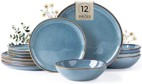 AmorArc Ceramic Dinnerware Sets for 4, 12Pcs Plates and Bowls Sets Dishes by AmorArc