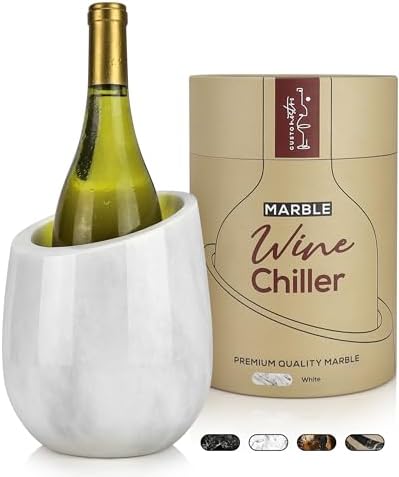Gusto Nostro Marble Wine Chiller Bucket - 750ml Wine Bottle Cooler and Champagne Chiller for Party, Kitchen, Bar Cart Decor to Chill & Keep Bottles Cold with Unique Wine Lovers Gift Box (White) by GustoNostro