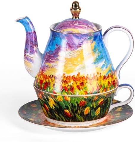 KAMMAK Tea for One Set, Ceramic Teapot, Bone China Tea Set, Cup and Saucer by KAMMAK