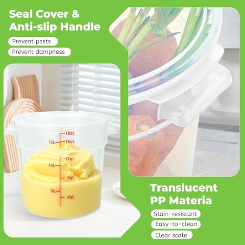 BIEAMA 4 Pack 18 Qt Round Food Storage Containers with Lids, Translucent PP - Image 5