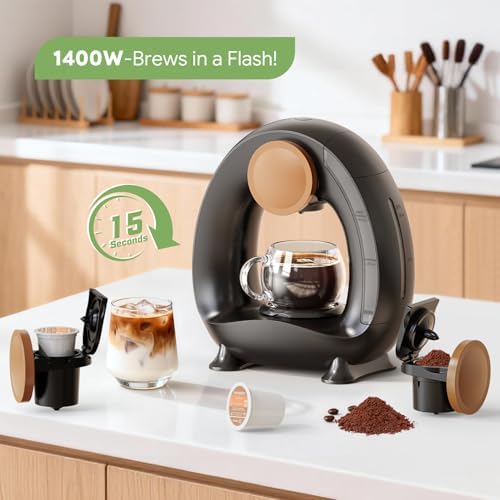 Pods and Grounds Single Serve Coffee Maker,Brew in 1 minute,Black - Image 3