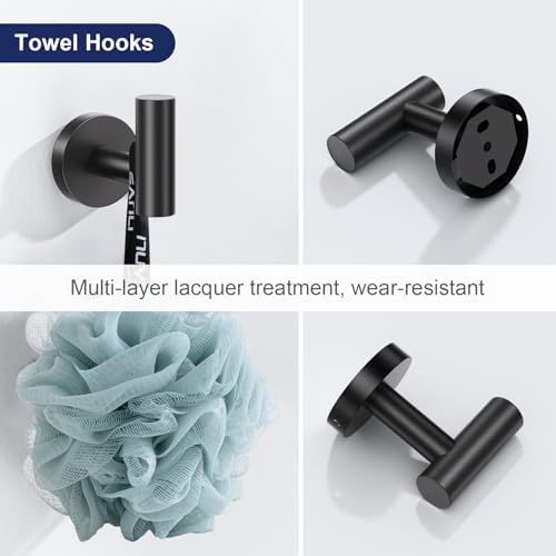 Lairuier 5-Piece Bathroom Hardware Set, Matte Black Towel Bar Wall Mounted - Image 5