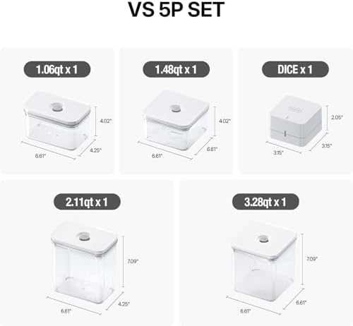 VAKUEN Premium Airtight Food Storage Containers & Vacuum Sealer Machine Starter Set, 4-piece Container with Sealer, 100% Leak Proof,Keep food fresh up to 5 times longer than non-vacuum strorage. - Image 2