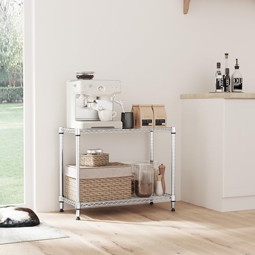 IZEUK 2 Tier Adjustable Metal Storage Shelving Unit, Heavy Duty Wire Rack Organizer for Kitchen, Living Room or Office, 220 lbs Capacity, 27.6 W x 11.8 D x 23.4 H, Chrome - Image 2