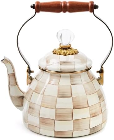 MACKENZIE-CHILDS Tea Kettle, 2 Quarts, Brown-and-White Mocha Check by Unknown