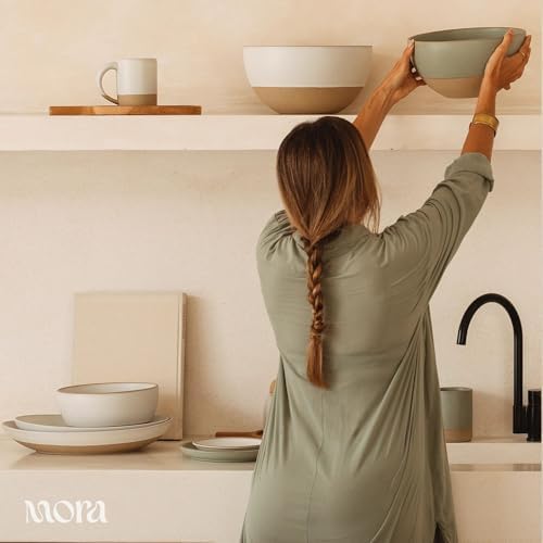 MORA Jumbo and Large Serving Dishes Set of 2, 13 inch and 12 inch Ceramic Pottery Oval Platters - Microwave, Oven and Dishwasher Safe - Oat - Image 6