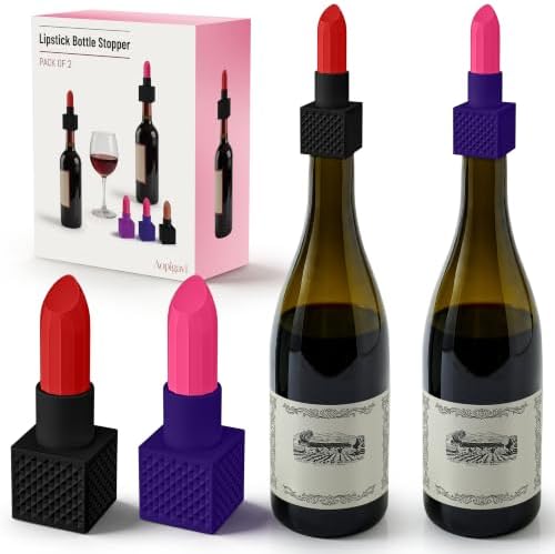 2‑Pack Silicone Wine Stoppers, Lipstick Shaped Bottle Stoppers by Aopigavi