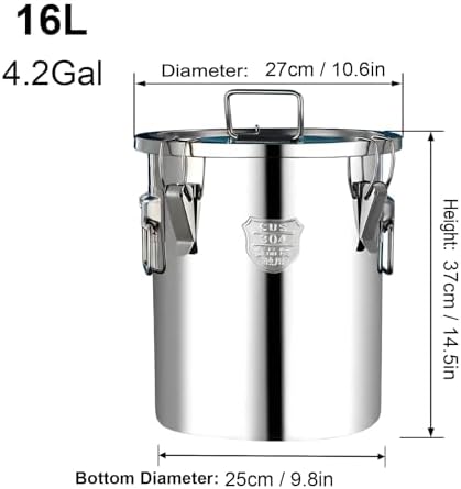 4.2 Gallon SUS304 Food Grade Stainless Steel Airtight Storage Bucket, Sealed Metal Canister with Lock Clasp Lid Moisture Proof Leakproof Large Container for Rice Flour Pet Dry Food Oil Can 16L - Image 2