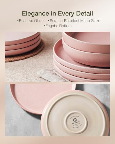 Famiware Milkyway 12-Piece Stoneware Dinnerware Set, Light Pink - Image 4